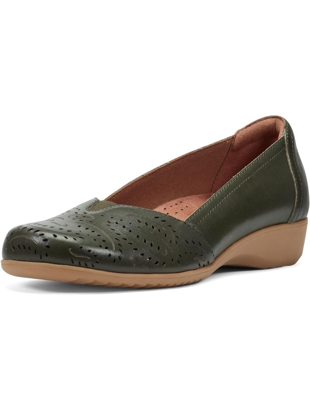 Cobb Hill Women's Olive Green Perforated Comfort Wedge Flats